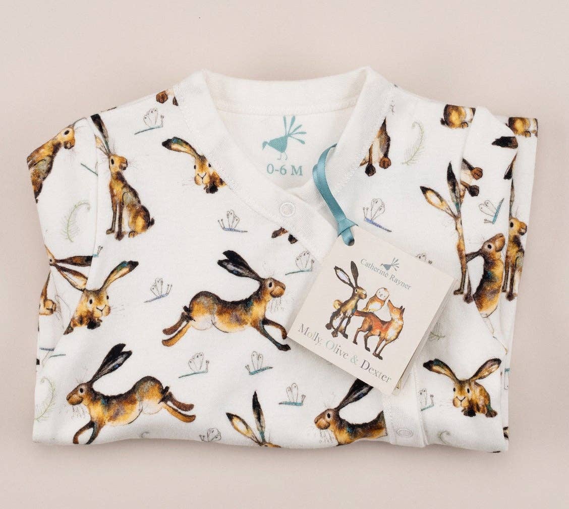 Molly Hare Print Babygrow: 6-12m