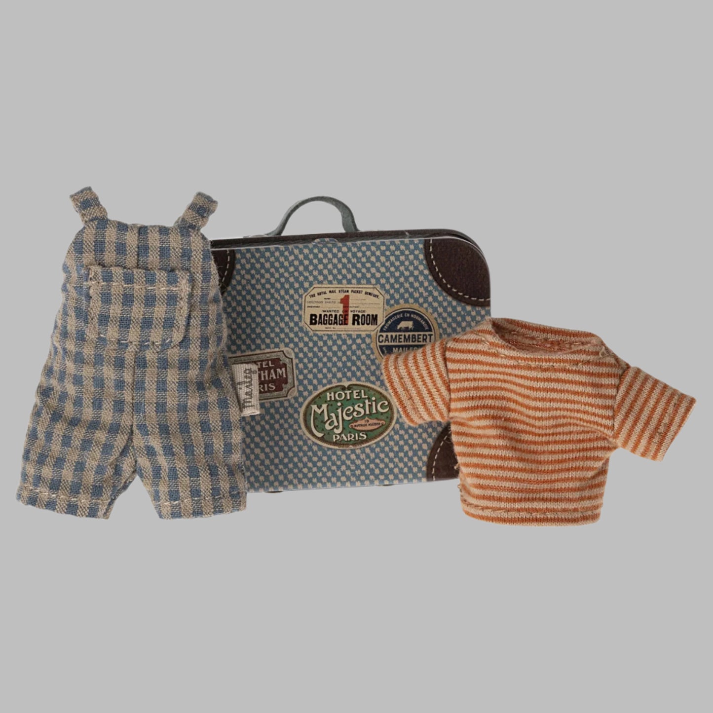 Maileg - Dungarees and shirt in a suitcase. Big Brother/Sister Mouse.