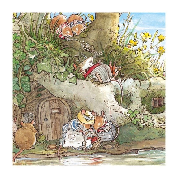 Brambly Hedge card. Cooling Off By the Stream.