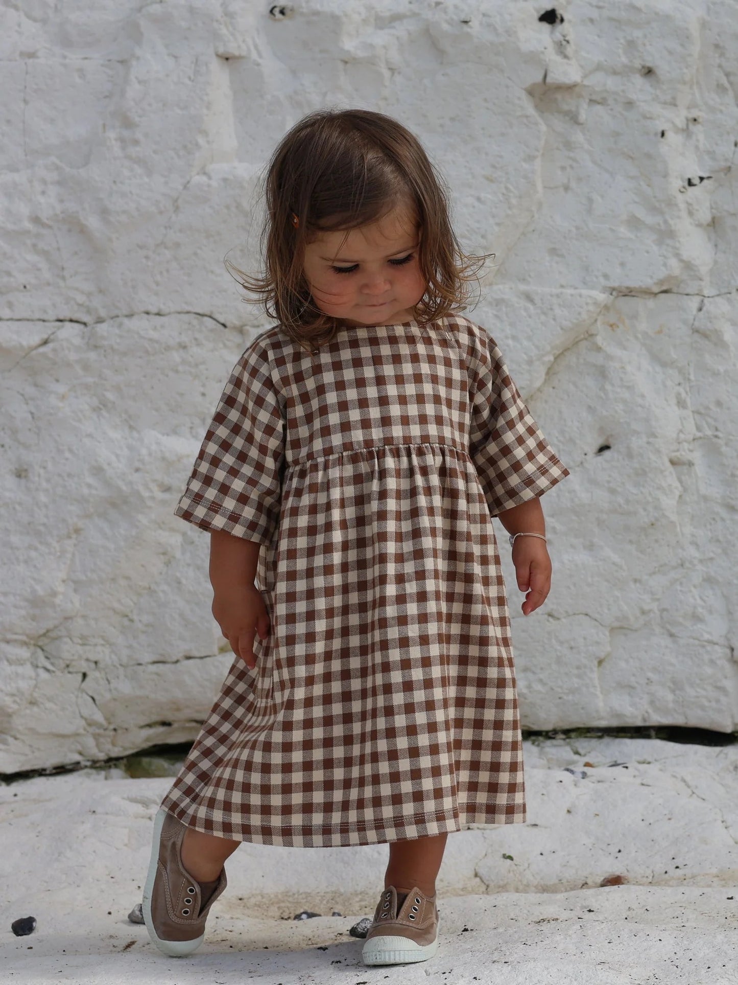 Chestnut Gingham Gather Dress