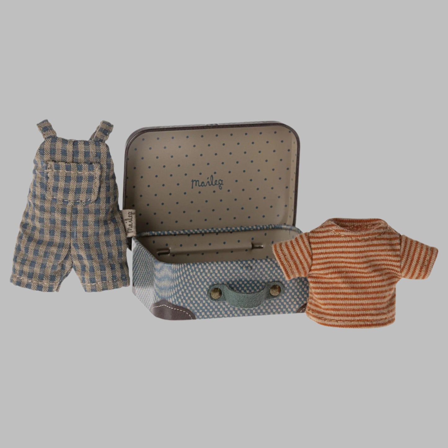 Maileg - Dungarees and shirt in a suitcase. Big Brother/Sister Mouse.
