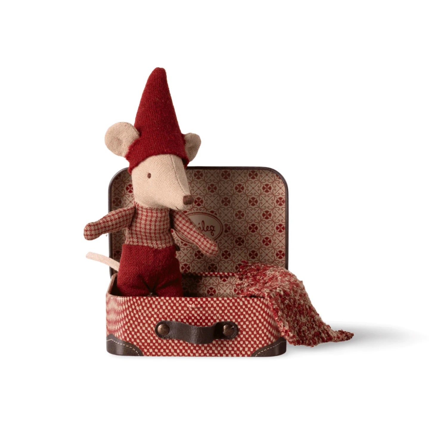 Maileg. Christmas Mouse Baby in suitcase