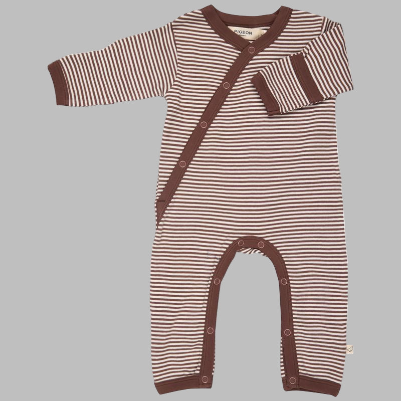 Kimono Romper - Fine Stripe. Nutmeg.