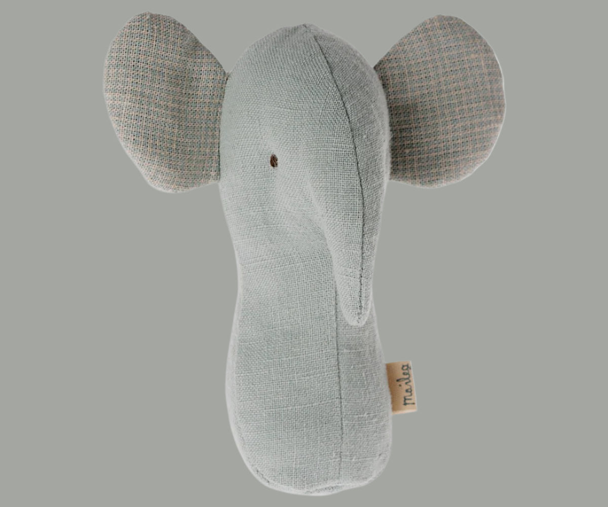 Maileg Lullaby Friends, Elephant rattle. Light dusty blue.