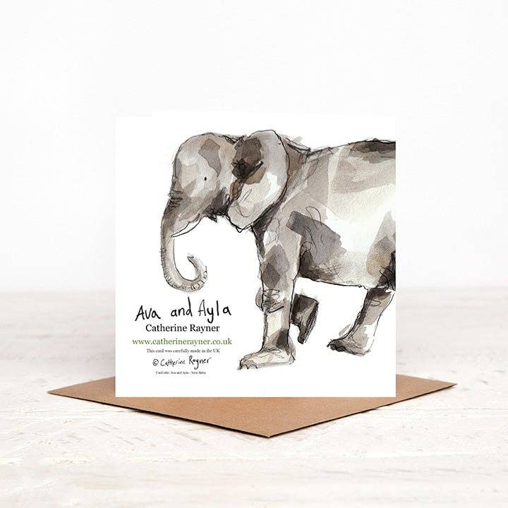 Elephant New Baby Card - Ava & Ayla
