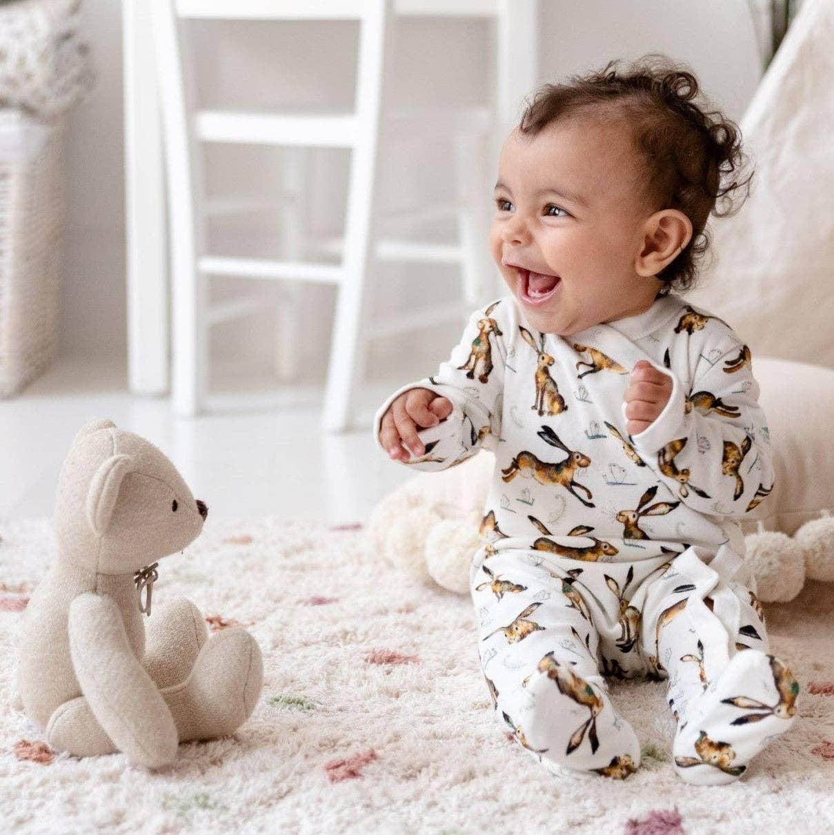 Molly Hare Print Babygrow: 6-12m