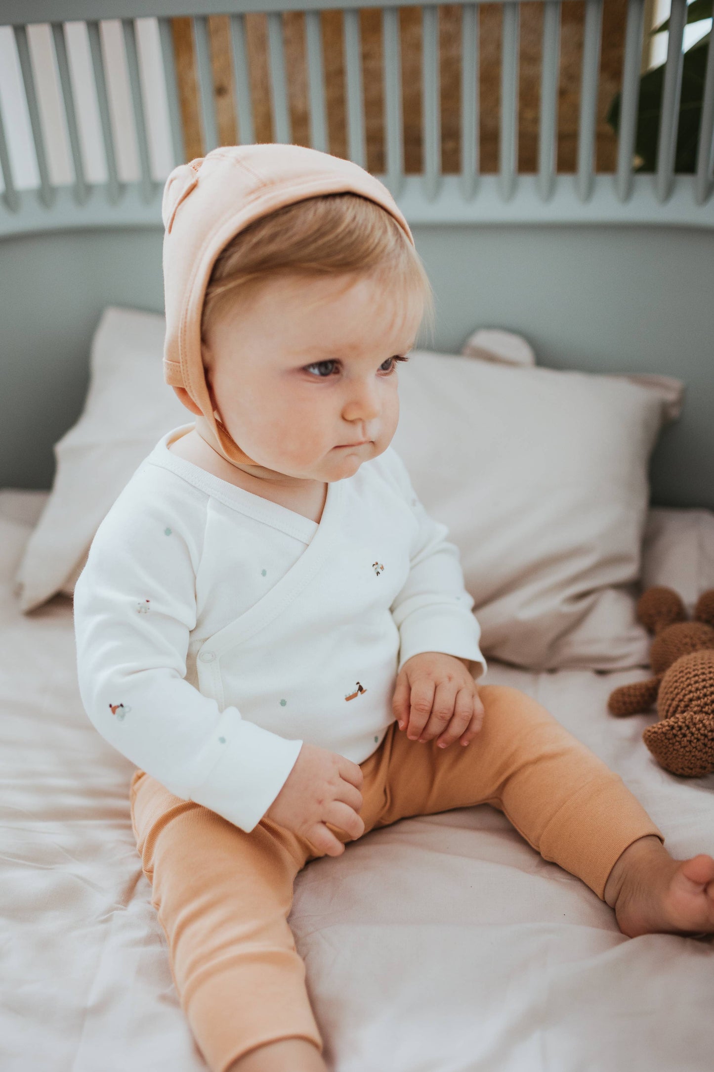 100% Organic Cotton Wrap Over Long Sleeve Bodysuit Sandstone