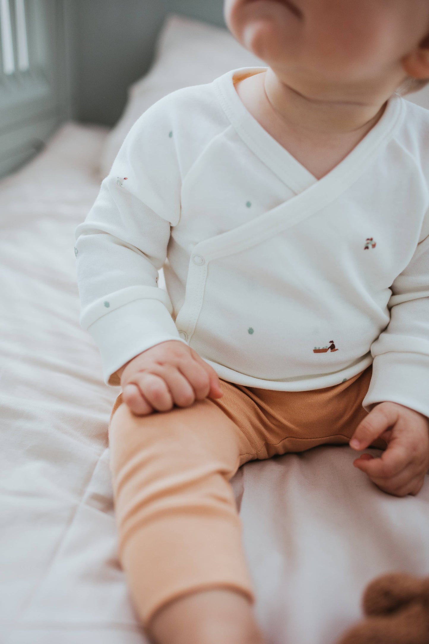 100% Organic Cotton Wrap Over Long Sleeve Bodysuit Sandstone