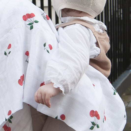 Organic Muslin Swaddle - The Cherry Orchard - 120cm x 120cm SALE!