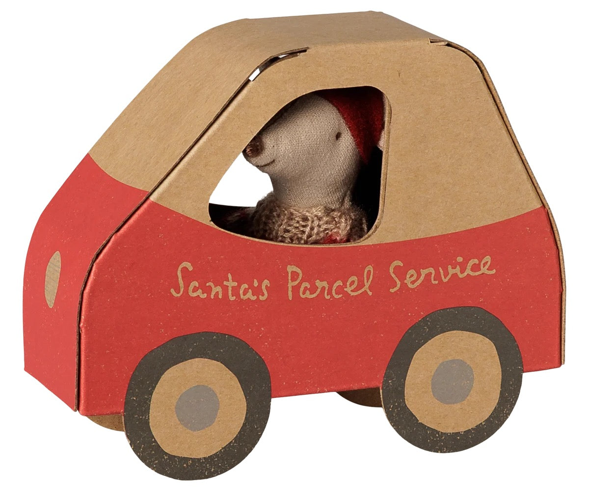 Christmas Mouse. Little Sister in a Car Gift Box.