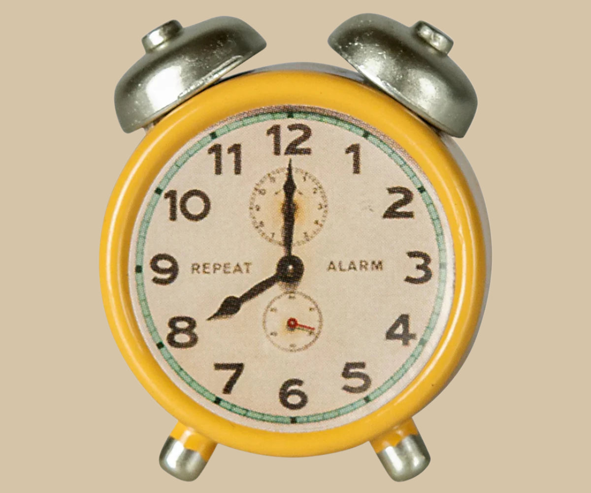 Maileg - Alarm clock Yellow. Mouse.