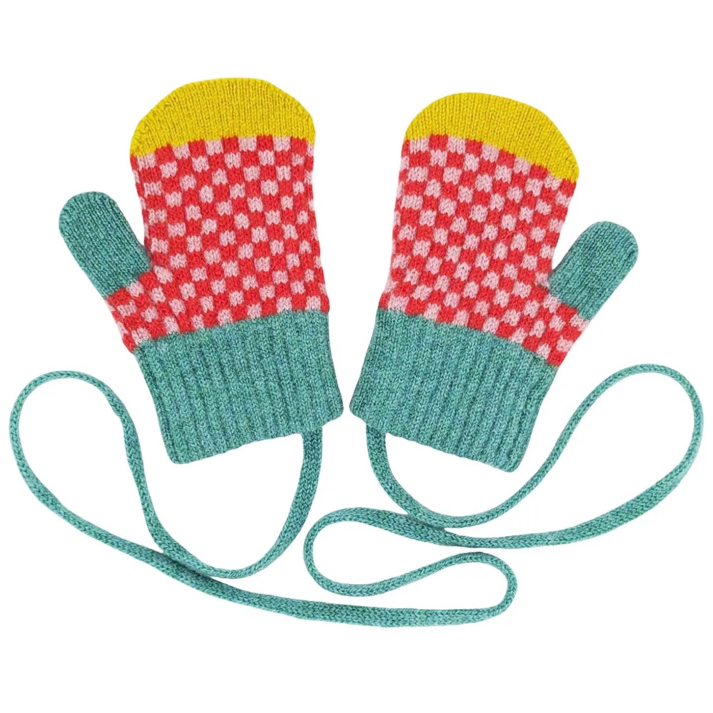 Patterned Lambswool Mittens on a string.