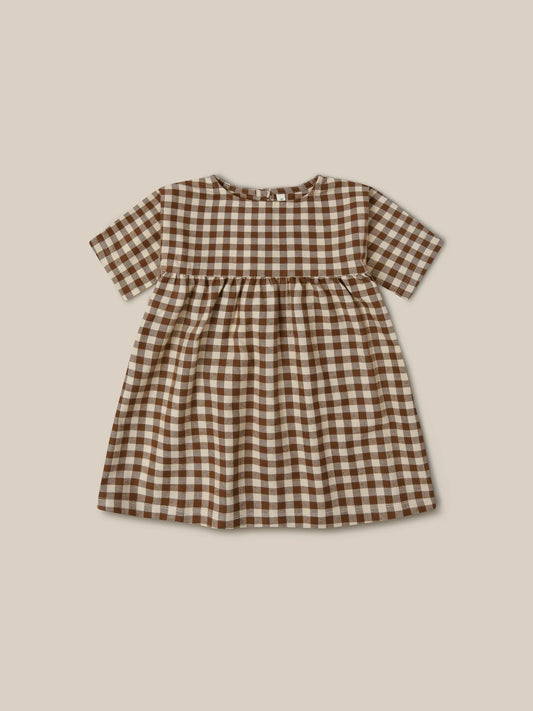 Chestnut Gingham Gather Dress
