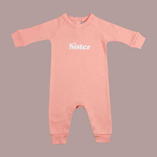 Rose Pink Sister Romper. 0-3 months.