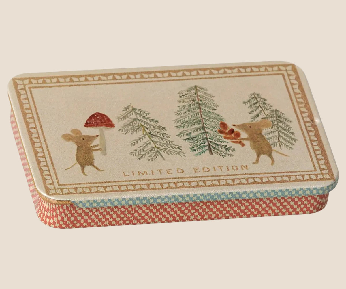 Maileg Metal Box with Sliding Lid - Christmas Mice. Limited Edition.