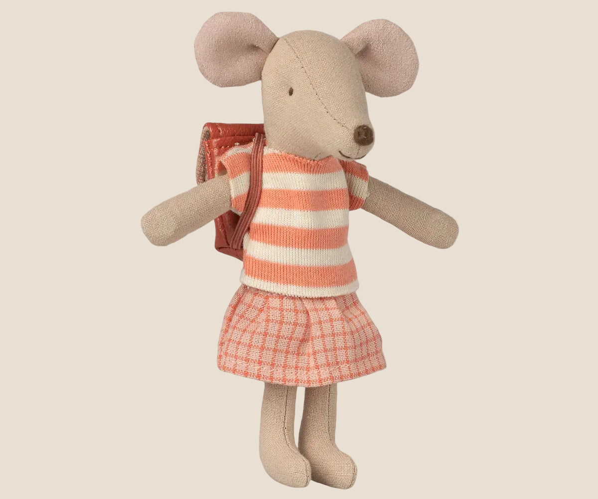 Maileg Bicycle Mouse, Big Sister - Coral.