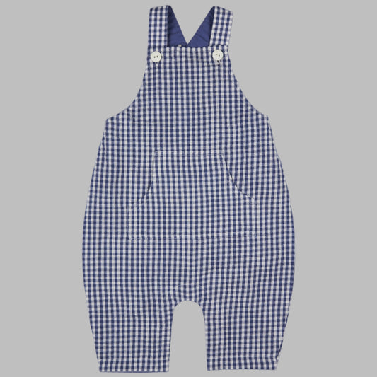 Baby Dungarees. Seersucker Check. Dusty Blue.