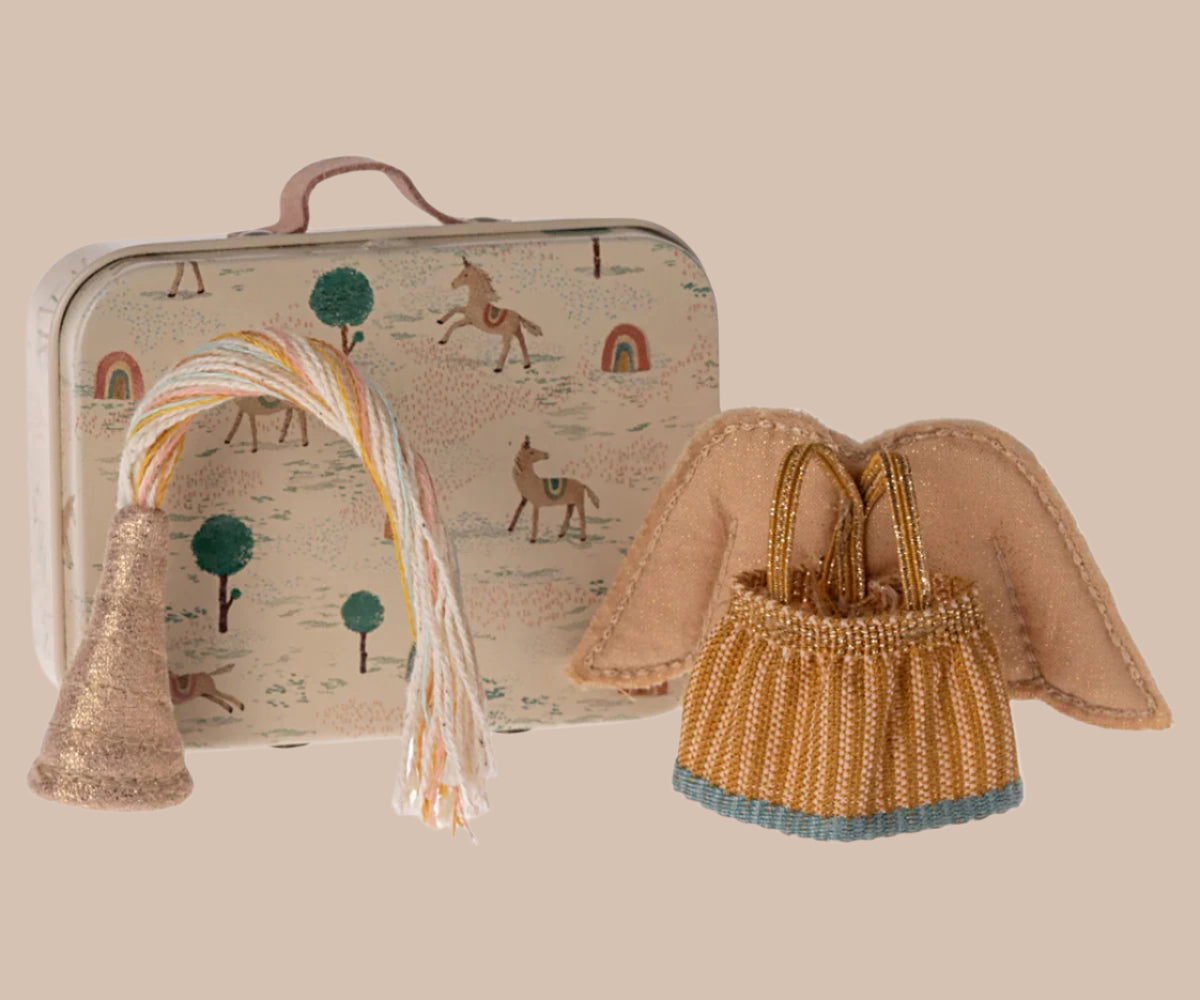 Maileg - Fairy clothes in suitcase. Little Sister/Brother Mouse.