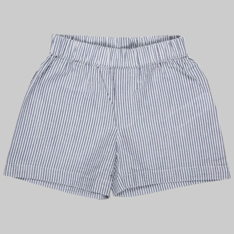 Summer shorts. Seersucker fine stripes. Indigo.
