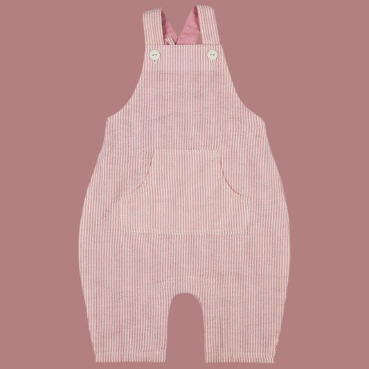 Baby Dungarees. Seersucker Stripe. Pink.