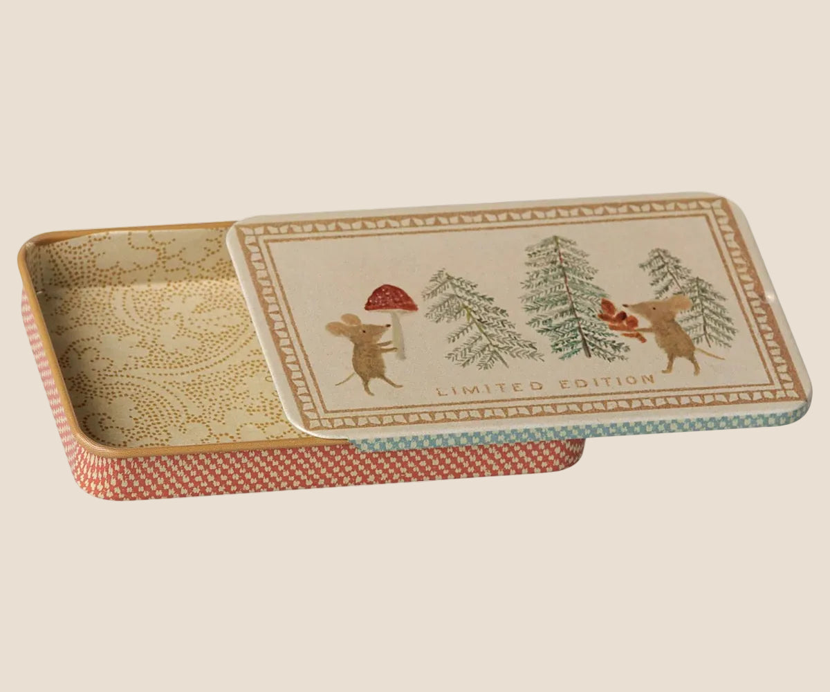 Maileg Metal Box with Sliding Lid - Christmas Mice. Limited Edition.