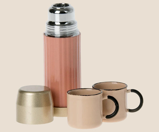 Maileg. Metal thermos flask and cups. Soft Coral.