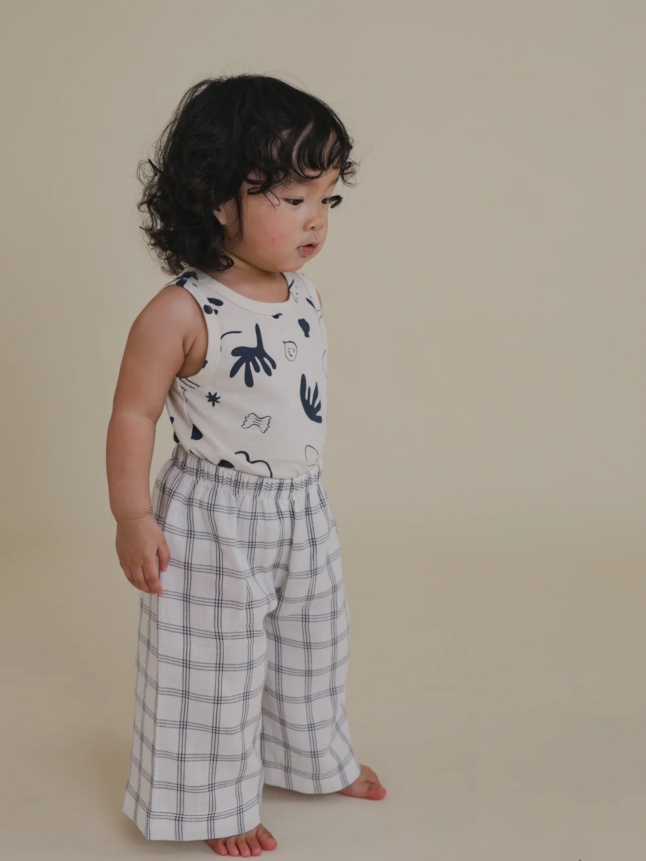 Organic Zoo - Navy Window Check Wide Leg Pants. 4-5 years.