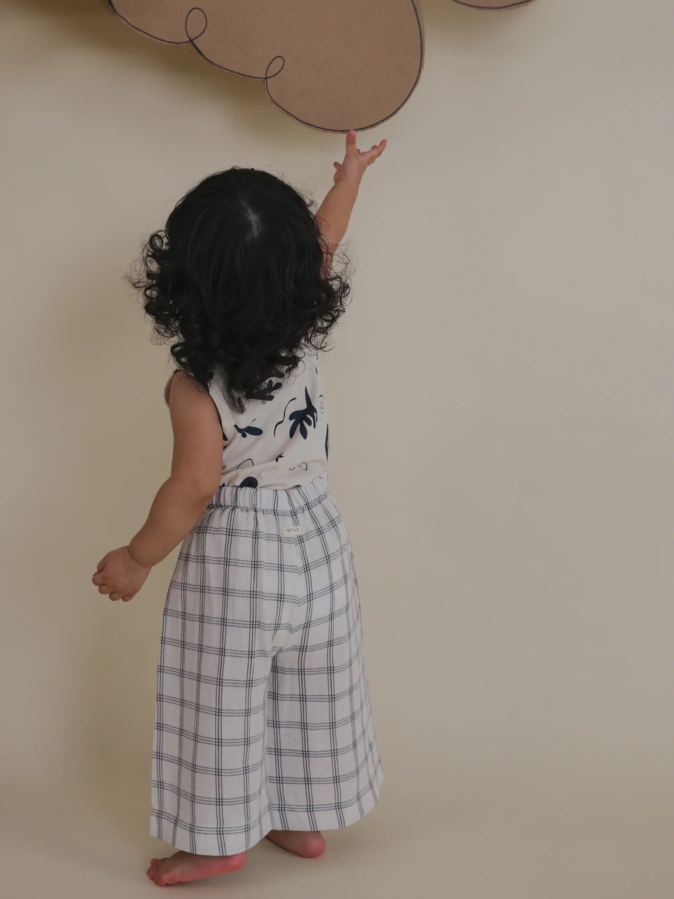 Organic Zoo - Navy Window Check Wide Leg Pants. 4-5 years.