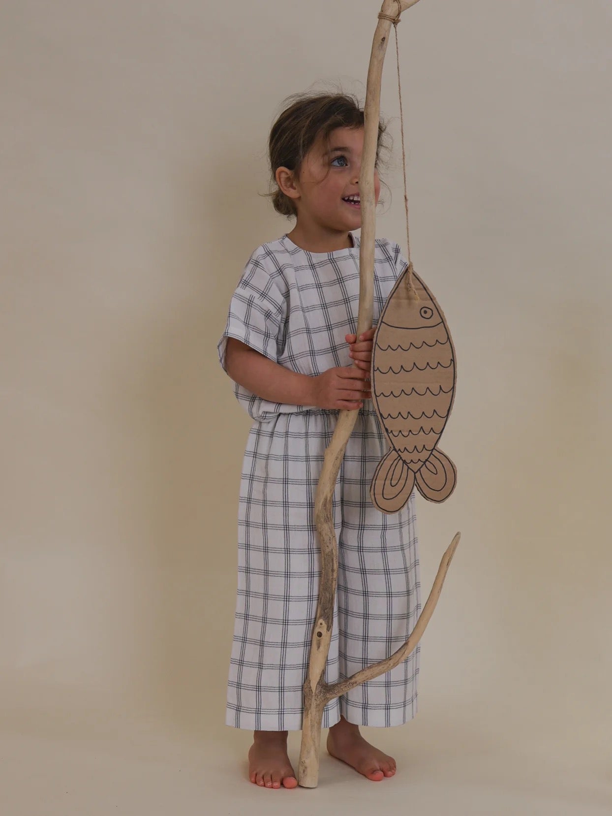 Organic Zoo - Navy Window Check Wide Leg Pants. 4-5 years.