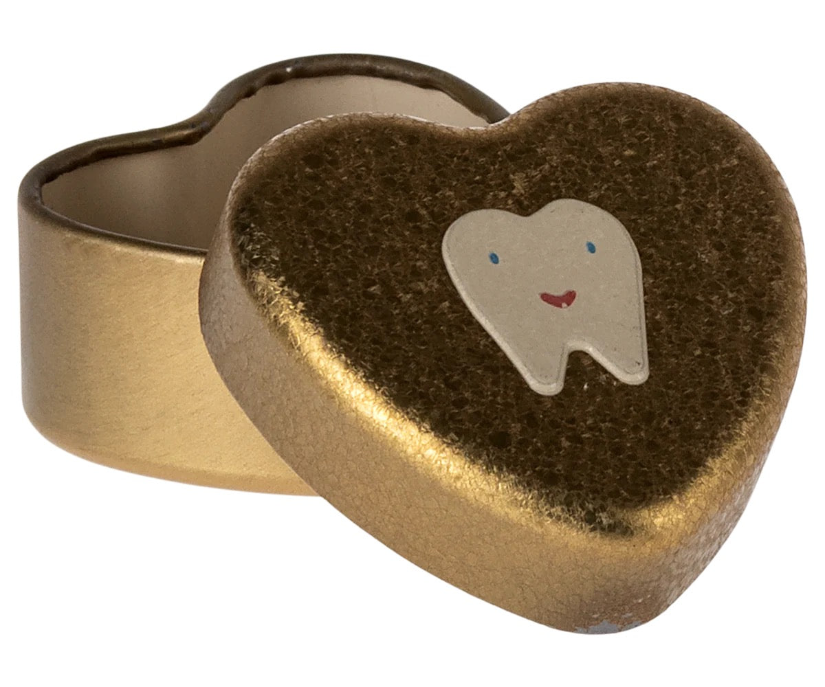 Tooth tin. Small. Gold.