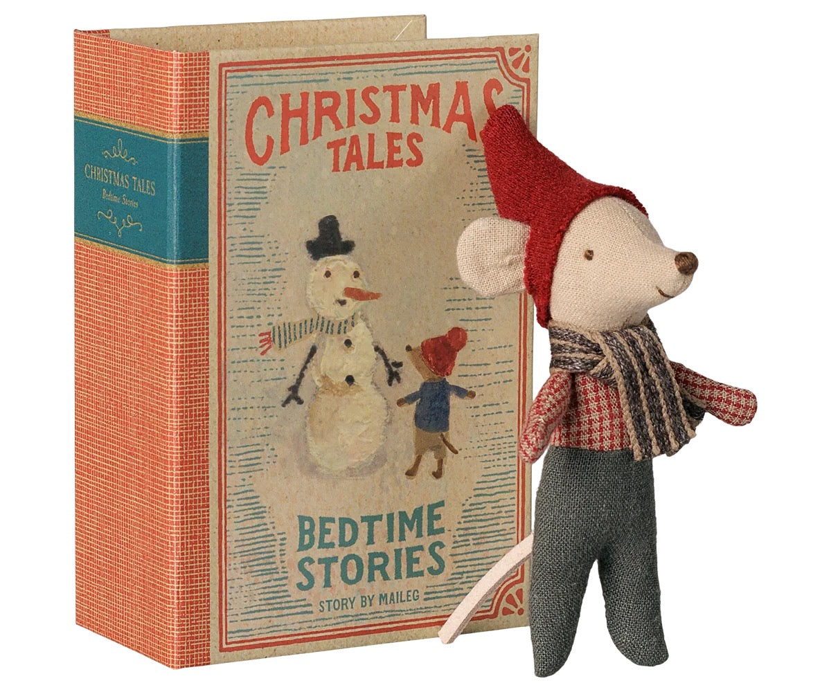 Maileg - Christmas Baby Mouse in book.