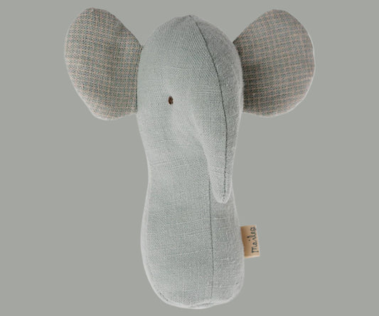 Maileg Lullaby Friends, Elephant rattle. Light dusty blue.