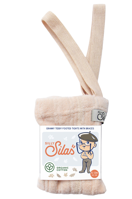 SILLY SILAS - Granny Teddy Footed tights with braces. SILKY PEACH.