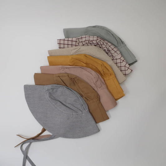 Sun hats. 100% organic linen cotton. Blush and Pinstripe blue.