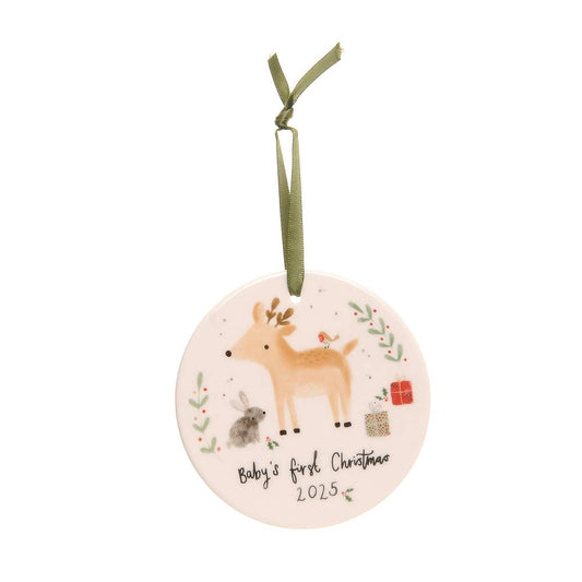 Baby's First Christmas Reindeer & Rabbit 2025 ceramic decoration